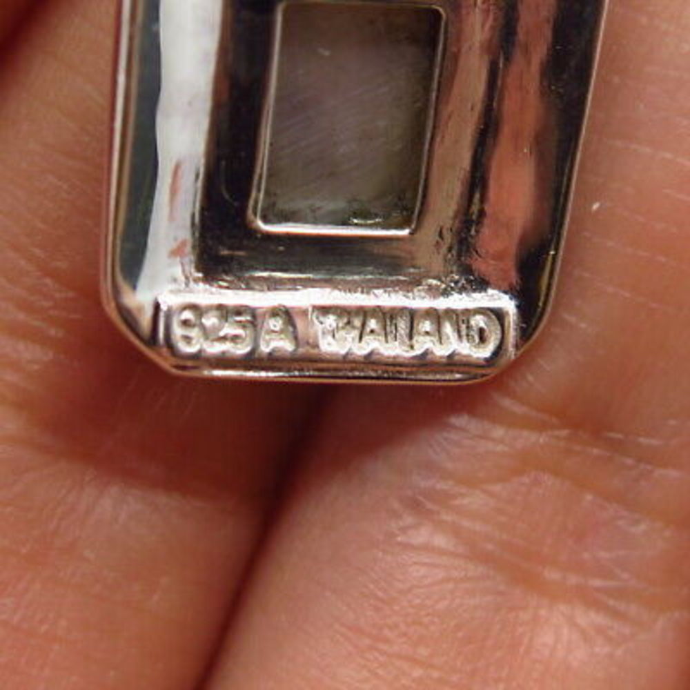 925 Sterling Silver Vintage Real Mother-of-Pearl & Marcasite Gemstone Pendant - Picture 6 of 6